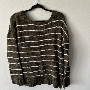 Kersh Olive and White Striped Knit Sweater